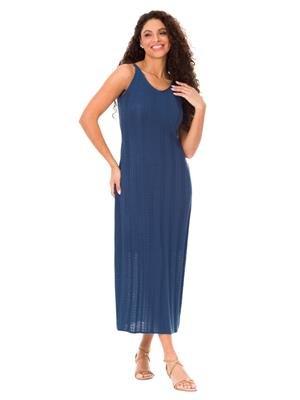 Vestido Longo Cavado com Forro e Decote V - Efeito Crochê | DiCorpo 