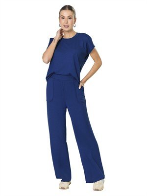 Calça Pantalona De Moletinho com Bolsos 