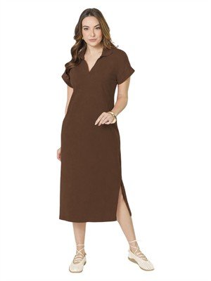 Vestido Midi com Gola Polo 