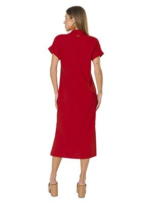 Vestido Midi com Gola Polo 